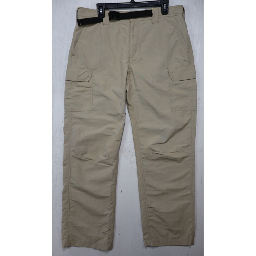 Eddie Bauer Travex Pants Men's 36x32 Khaki Nylon Cargo Built In Belt Hiking